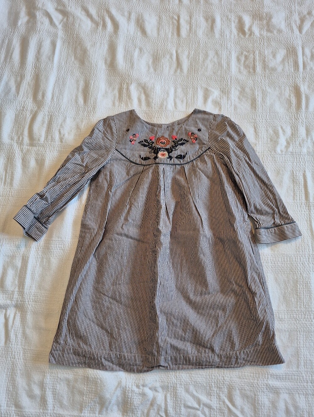 Bonpoint girls size 6 tan/brown stripe dress embroidered top VGUC